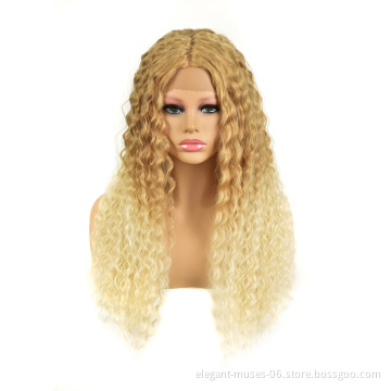 Wholesale Price newest natural blonde brown heat resistant kinky curly tape ombre synthetic lace wig clip in hair extension